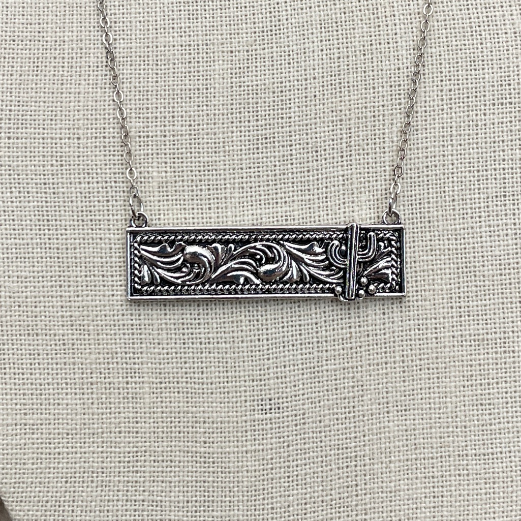 Wild West Saguaro Cactus Bar Necklace 16$